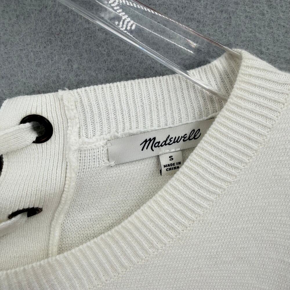 Madewell 100% Cotton White Laced Back Knit Casual Comfort Cute Pullover Sweater - Picture 10 of 12